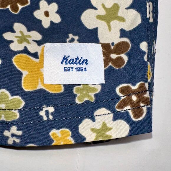 Katin USA Men's MD Medium Floral Swim Trunks Boardshorts Blue Lined Drawstring - Picture 2 of 10